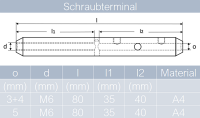 Schraubterminal D=3+4 bis D=5 M6 Linksgewinde, Edelstahl A4