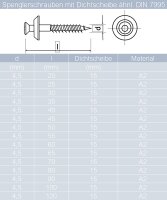 Spenglerschrauben 4,5 X 20 bis 4,5 X 120 TORX TX-25 mit U-Scheibe (15mm) &auml;hnl. DIN 7995 Edelstahl A2