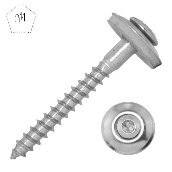 100 St&uuml;ck Spenglerschrauben 4,5 X 30 mit U-Scheibe (20mm) und Innensechsrund &auml;hnl. DIN 7995 Edelstahl A2