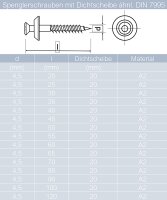 100 St&uuml;ck Spenglerschrauben 4,5 X 70 mit U-Scheibe (20mm) und Innensechsrund &auml;hnl. DIN 7995 Edelstahl A2