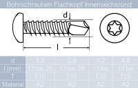 100 St&uuml;ck Bohrschrauben 4,8 X 50 mit Linsenkopf, Form M Innensechsrund DIN 7504 Edelstahl A2