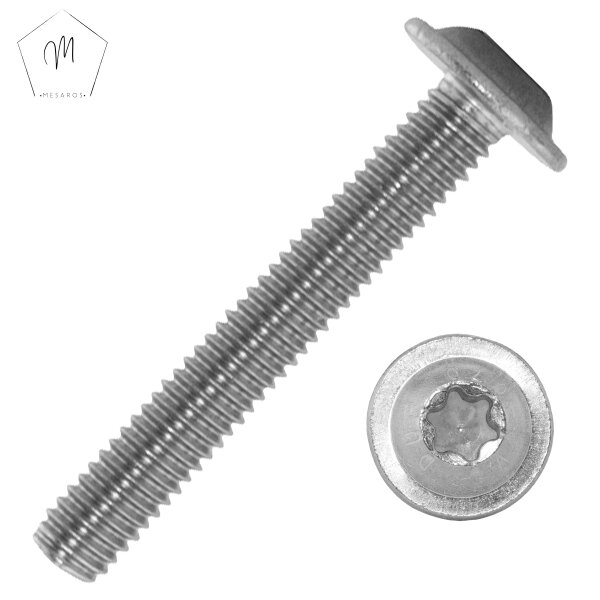 Linsenkopfschrauben M3 X 3/3 mm bis M12 X 120/120 mm mit Innensechsrund (TORX) u. Flansch ISO 7380 Edelstahl A2