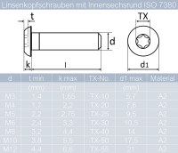 100 St&uuml;ck Linsenkopfschrauben M4 X 55/55 mm mit Innensechsrund ISO 7380 Edelstahl A2