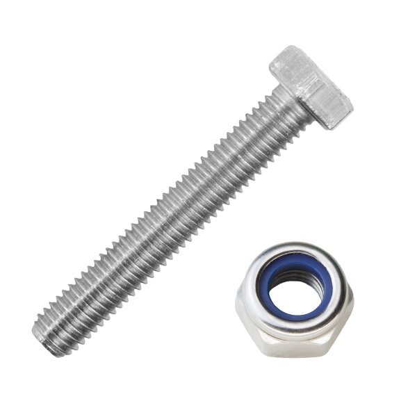 100 St&uuml;ck Sechskantschrauben M6 X 25 DIN 933 Edelstahl A2 und Sechskantmuttern M6 niedr. Form, selbstsichernd, Polyamidklemmteil DIN 985 Edelstahl A2