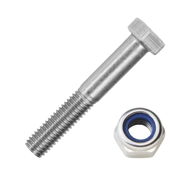 20 St&uuml;ck Sechskantschrauben M10 X 80 mit Schaft DIN 931 Edelstahl A2 und Sechskantmuttern M10 niedr. Form, selbstsichernd, Polyamidklemmteil DIN 985 Edelstahl A2