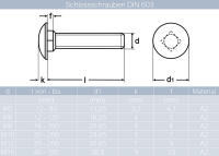 Schlossschrauben M5 X 12/12 bis M16 X 150/150 DIN 603 Edelstahl A2 und Sechskantmuttern M5 bis M16 niedr. Form, selbstsichernd, Polyamidklemmteil DIN 985 Edelstahl A2 und Unterlegscheiben 5,3 (M5) bis 17 (M16) DIN 125 Edelstahl A2