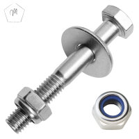 20 Stück Sechskantschrauben M10 X 120 mit Schaft DIN 931 Edelstahl A2 und Sechskantmuttern M10 niedr. Form, selbstsichernd, Polyamidklemmteil DIN 985 Edelstahl A2 und Große Unterlegscheiben 10,5 (M10) DIN 9021 Edelstahl A2