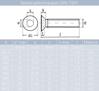 50 St&uuml;ck Senkkopfschrauben M10 X 50/50 mit Innensechskant DIN 7991 Edelstahl A2 und Sechskantmuttern M10 niedr. Form DIN 439 Edelstahl A2