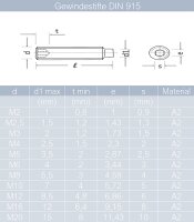 5 St&uuml;ck Gewindestifte M8 X 45 mit Innensechskant u. Zapfen DIN 915 Edelstahl A2