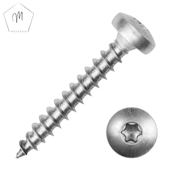 50 St&uuml;ck Spanplattenschrauben 5,0 X 40 Innensechsrund, Rundkopf u. verst&auml;rkter Kopf, Edelstahl A2